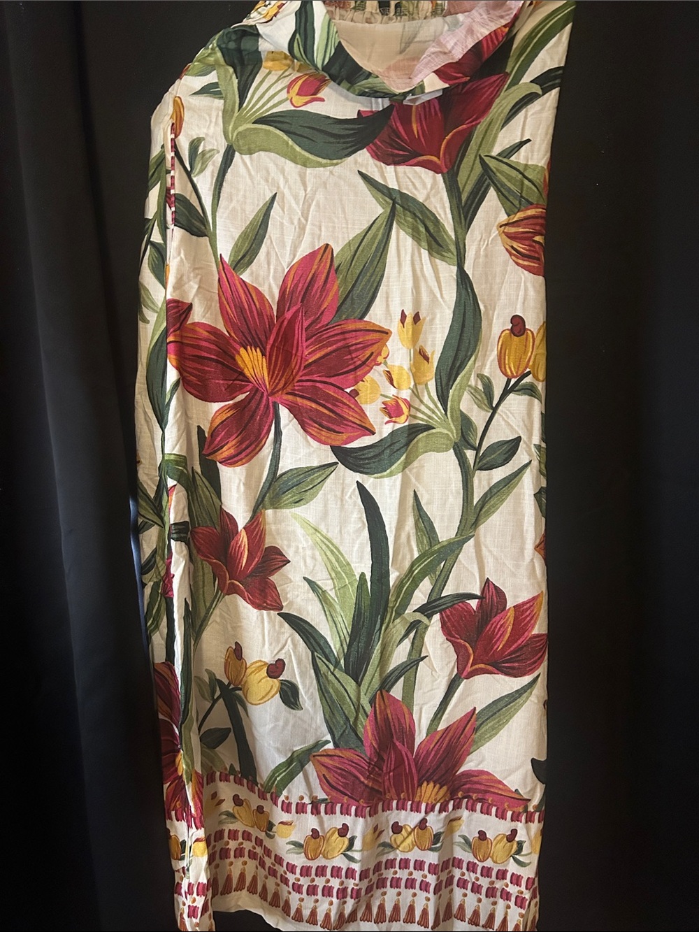 Floral tube maxi dress  in Cream with Red Bloom
